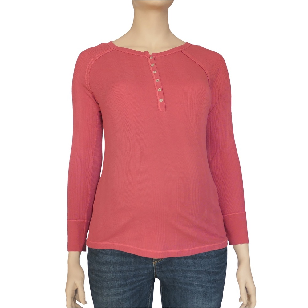 XL Salmon Horizontal Striped Thermal Shirt